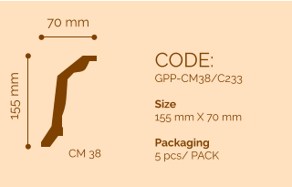 70 mm 155 mm CM 38 CODE: GPP-CM38/C233  Size 155 mm X 70 mm  Packaging 5 pcs/ PACK